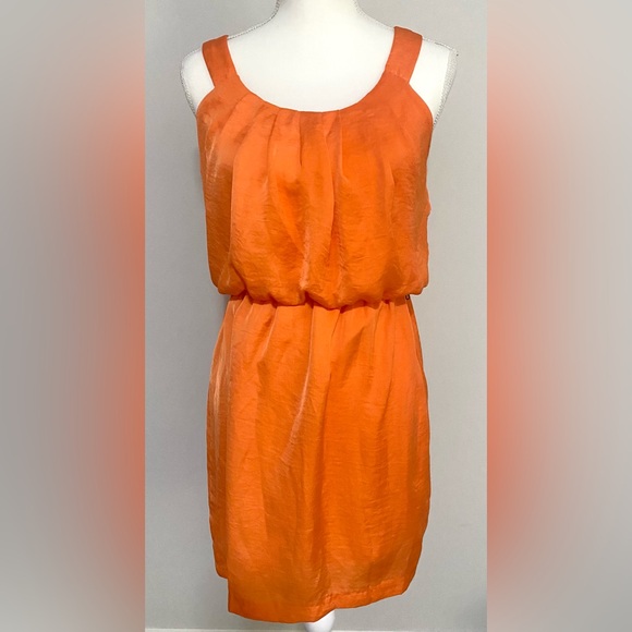 City Triangles Womens M Solid Orange Silk Sleeveless Dress Preppy Classic - Picture 2 of 15